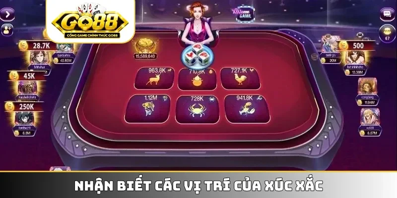 Nhận biết các vị trí của xúc xắc